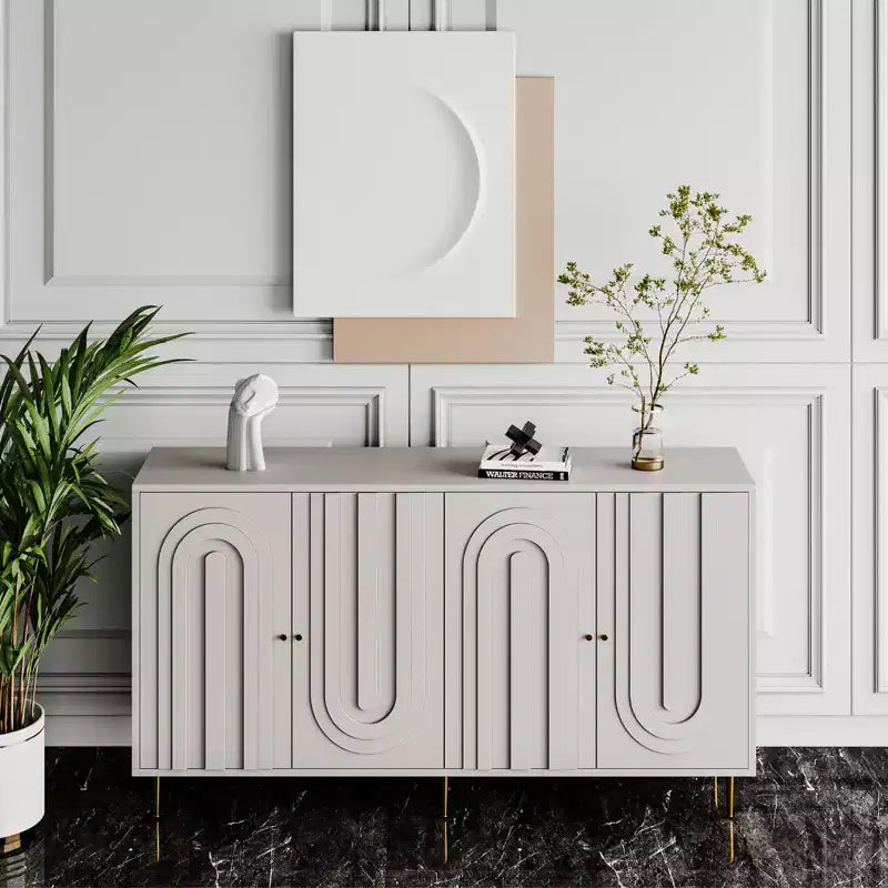 Madia Buffet Mobile Contenitore con 4 Ante, Gambe in Metallo, Ripiani Regolabili Mobiletto in Legno, Buffet Credenza per Cucina