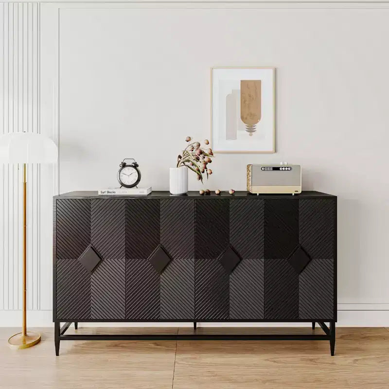 Bahut de Rangement avec 4 Portes, Pieds en Métal, Étagères Réglables, Meuble en Bois, Buffet de Service pour Cuisine