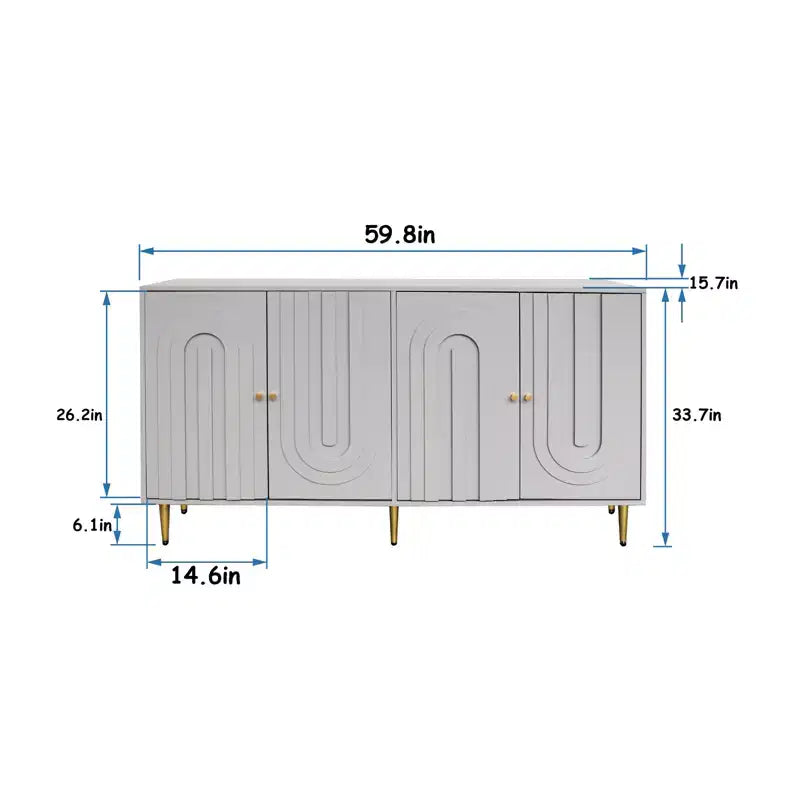 Madia Buffet Mobile Contenitore con 4 Ante, Gambe in Metallo, Ripiani Regolabili Mobiletto in Legno, Buffet Credenza per Cucina