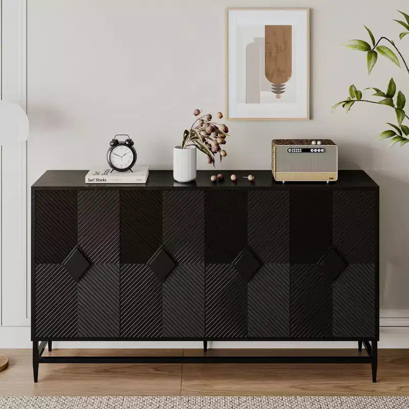 Madia Buffet Mobile Contenitore con 4 Ante, Gambe in Metallo, Ripiani Regolabili Mobiletto in Legno, Buffet Credenza per Cucina