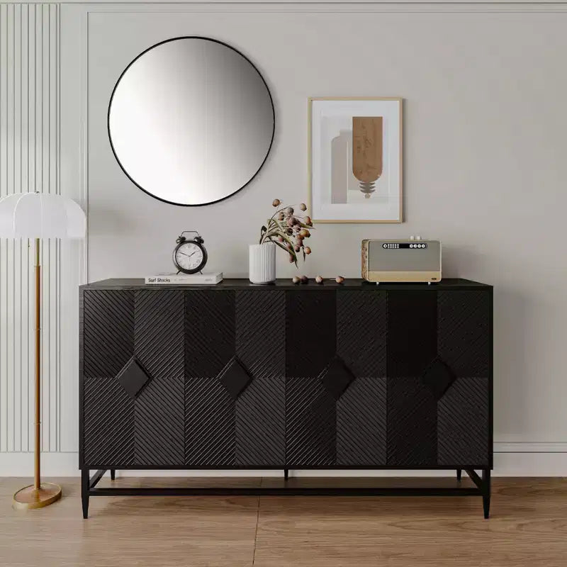 Madia Buffet Mobile Contenitore con 4 Ante, Gambe in Metallo, Ripiani Regolabili Mobiletto in Legno, Buffet Credenza per Cucina