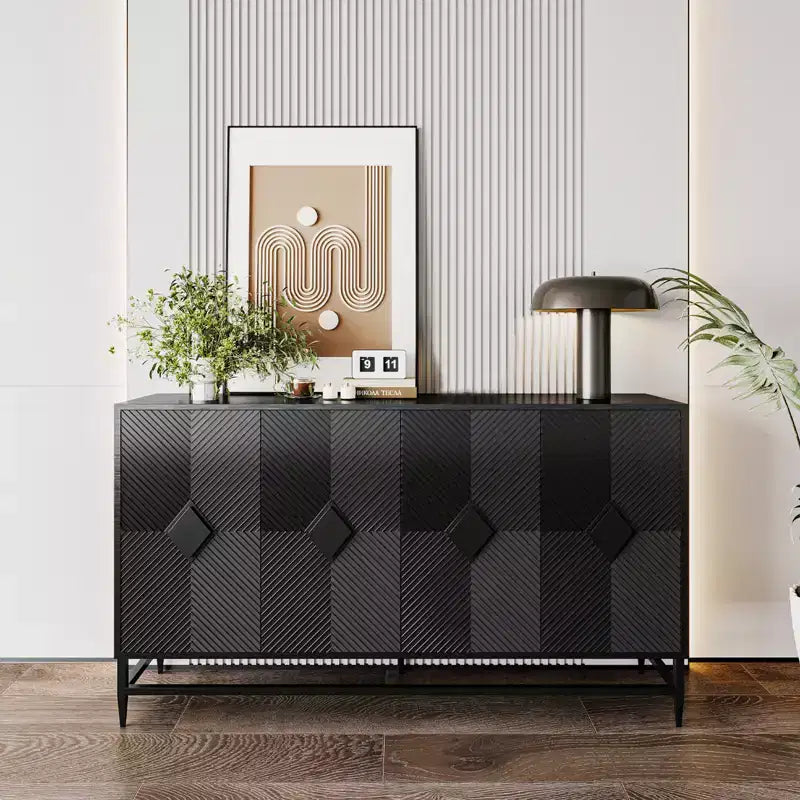 Madia Buffet Mobile Contenitore con 4 Ante, Gambe in Metallo, Ripiani Regolabili Mobiletto in Legno, Buffet Credenza per Cucina