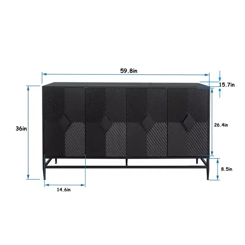 Madia Buffet Mobile Contenitore con 4 Ante, Gambe in Metallo, Ripiani Regolabili Mobiletto in Legno, Buffet Credenza per Cucina