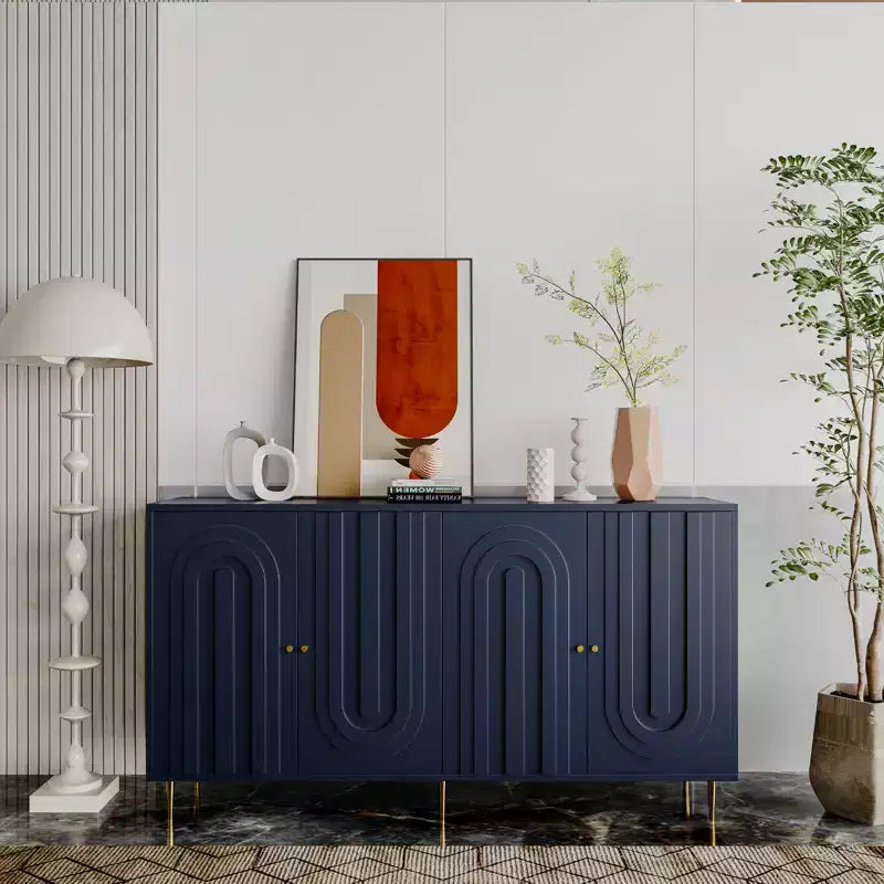 Madia Buffet Mobile Contenitore con 4 Ante, Gambe in Metallo, Ripiani Regolabili Mobiletto in Legno, Buffet Credenza per Cucina