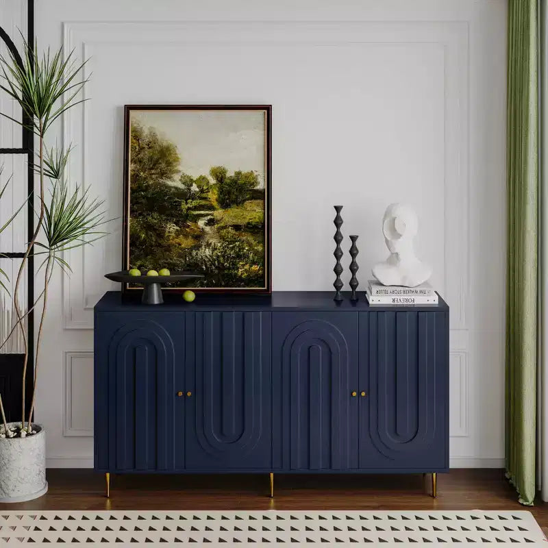 Bahut de Rangement avec 4 Portes, Pieds en Métal, Étagères Réglables, Meuble en Bois, Buffet de Service pour Cuisine
