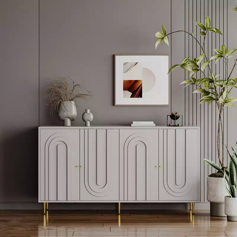 Bahut de Rangement avec 4 Portes, Pieds en Métal, Étagères Réglables, Meuble en Bois, Buffet de Service pour Cuisine