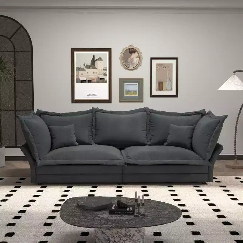 Divano modulare componibile, divano con seduta profonda e grandi cuscini, divano letto imbottito per appartamento, soggiorno, hotel, monolocale, ufficio