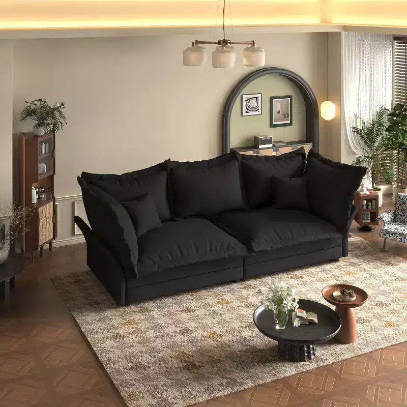 Divano modulare componibile, divano con seduta profonda e grandi cuscini, divano letto imbottito per appartamento, soggiorno, hotel, monolocale, ufficio