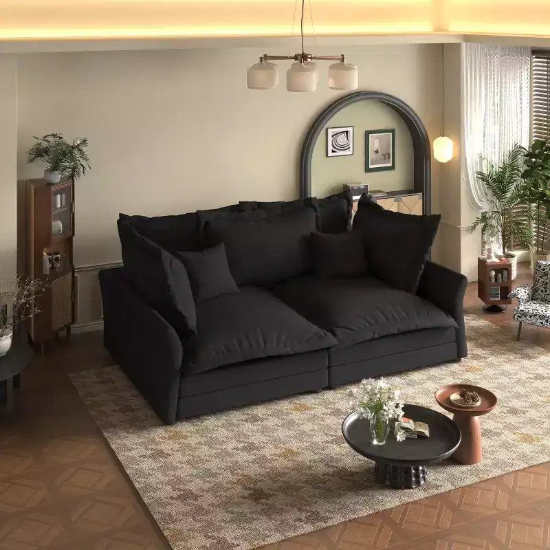 Divano modulare componibile, divano con seduta profonda e grandi cuscini, divano letto imbottito per appartamento, soggiorno, hotel, monolocale, ufficio