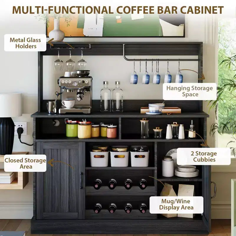 Madia da buffet da 47 pollici con espositore superiore, credenza per bar da caffè con portabicchieri e porta scorrevole da fienile per cucina e soggiorno