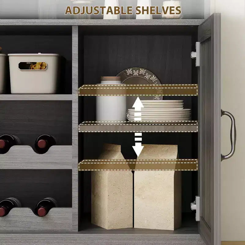 Madia da buffet da 47 pollici con espositore superiore, credenza per bar da caffè con portabicchieri e porta scorrevole da fienile per cucina e soggiorno