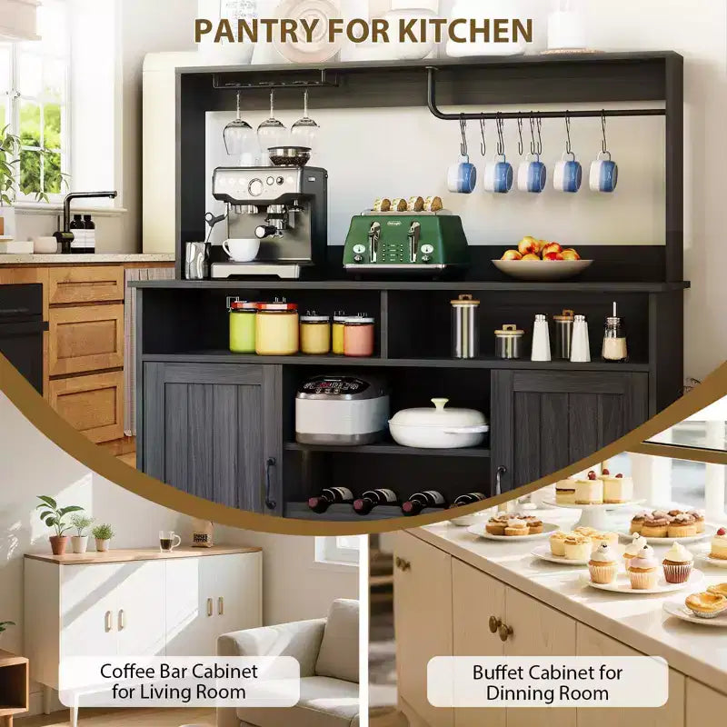Madia da buffet da 47 pollici con espositore superiore, credenza per bar da caffè con portabicchieri e porta scorrevole da fienile per cucina e soggiorno