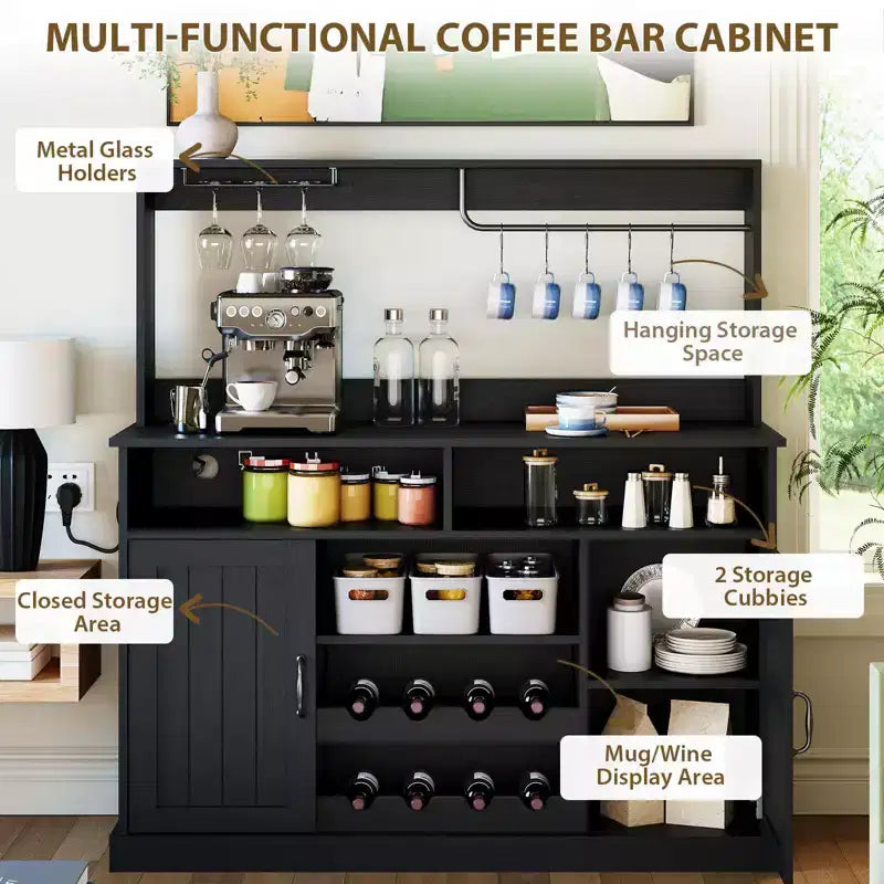 Madia da buffet da 47 pollici con espositore superiore, credenza per bar da caffè con portabicchieri e porta scorrevole da fienile per cucina e soggiorno