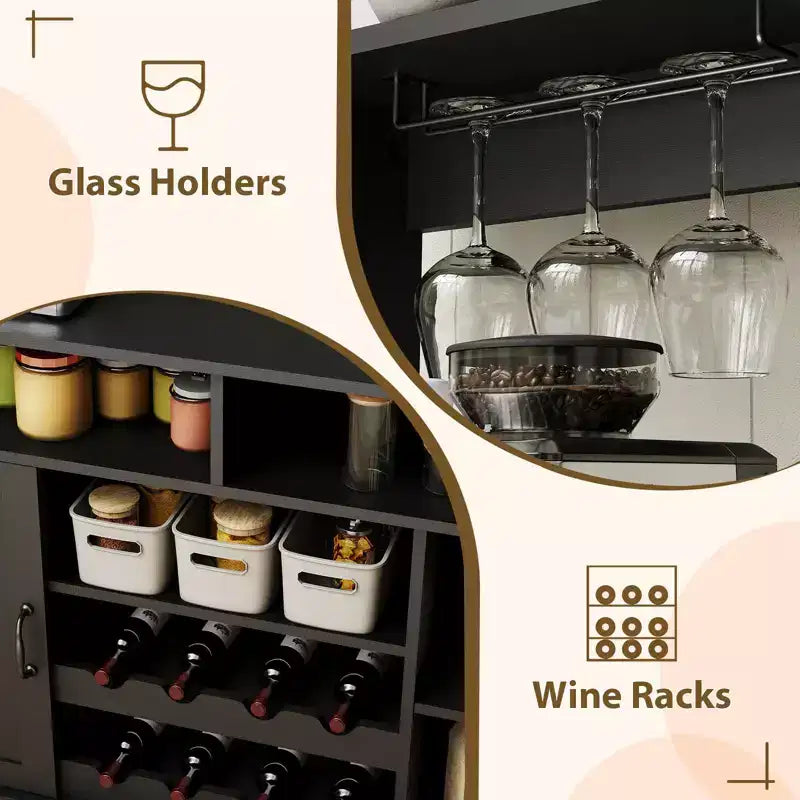 Madia da buffet da 47 pollici con espositore superiore, credenza per bar da caffè con portabicchieri e porta scorrevole da fienile per cucina e soggiorno