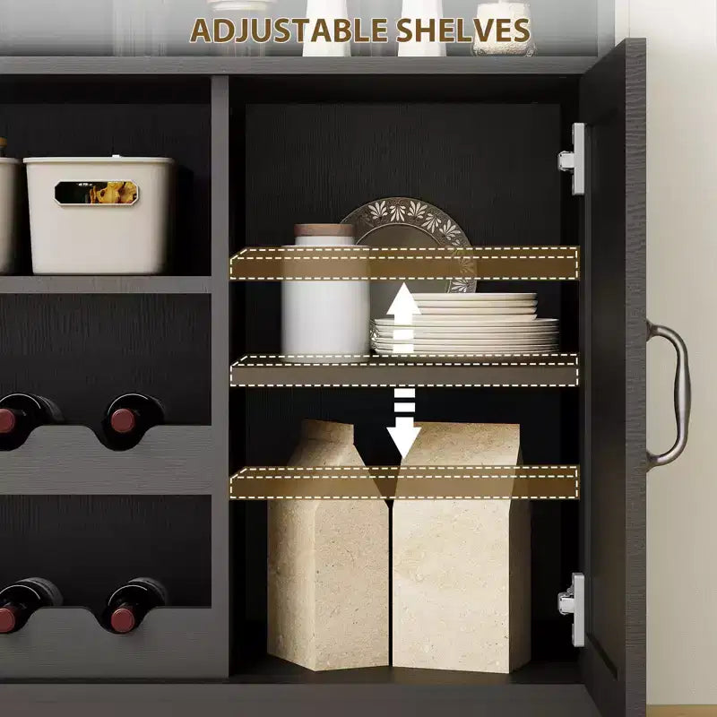 Madia da buffet da 47 pollici con espositore superiore, credenza per bar da caffè con portabicchieri e porta scorrevole da fienile per cucina e soggiorno