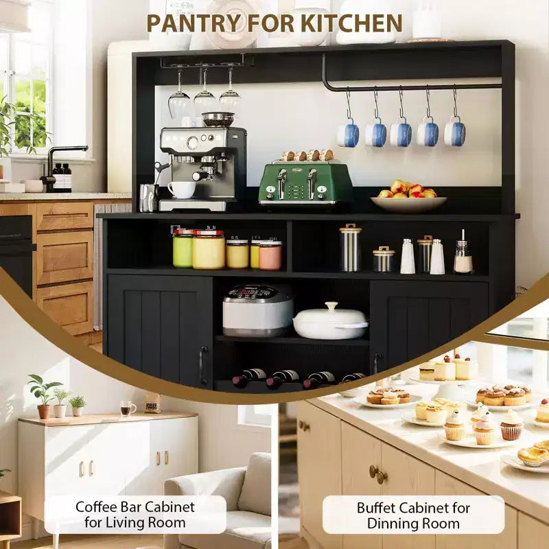 Madia da buffet da 47 pollici con espositore superiore, credenza per bar da caffè con portabicchieri e porta scorrevole da fienile per cucina e soggiorno