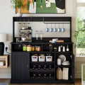 47 Farmhouse Buffet Cabinet with Upper Display Rack,Coffee Bar Sideboard Featuring Goblet Holder & Sliding Barn Door for Kitchen & Living Room
