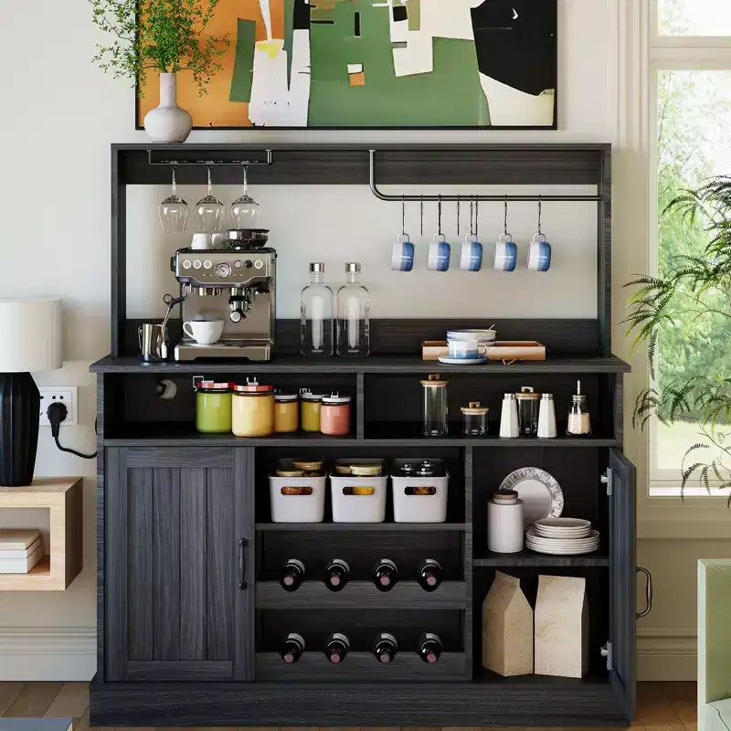 Madia da buffet da 47 pollici con espositore superiore, credenza per bar da caffè con portabicchieri e porta scorrevole da fienile per cucina e soggiorno