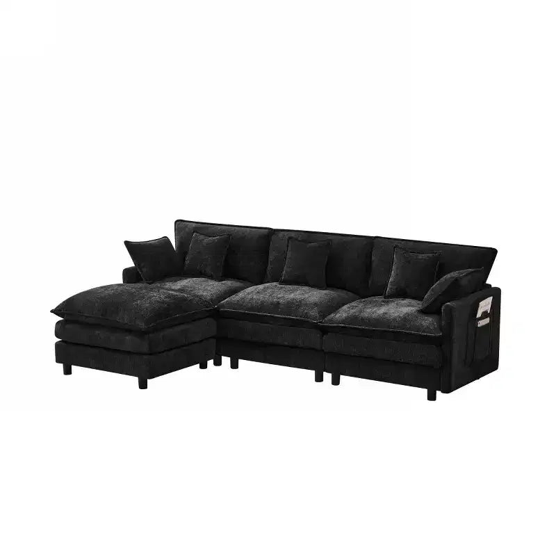 Divano componibile moderno 102 con pouf, cuscini a doppio strato, divano Cloud in tessuto morbido per soggiorni, appartamenti o salotti-Panipeachy