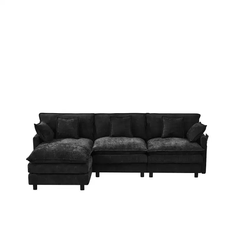 Divano componibile moderno 102 con pouf, cuscini a doppio strato, divano Cloud in tessuto morbido per soggiorni, appartamenti o salotti-Panipeachy