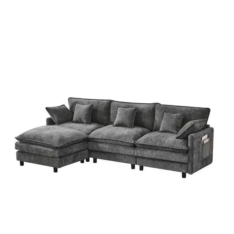 Divano componibile moderno 102 con pouf, cuscini a doppio strato, divano Cloud in tessuto morbido per soggiorni, appartamenti o salotti-Panipeachy