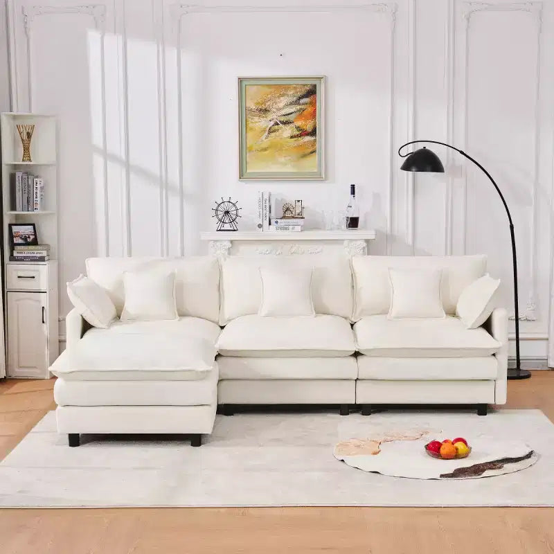 Divano componibile moderno 102 con pouf, cuscini a doppio strato, divano Cloud in tessuto morbido per soggiorni, appartamenti o salotti-Panipeachy