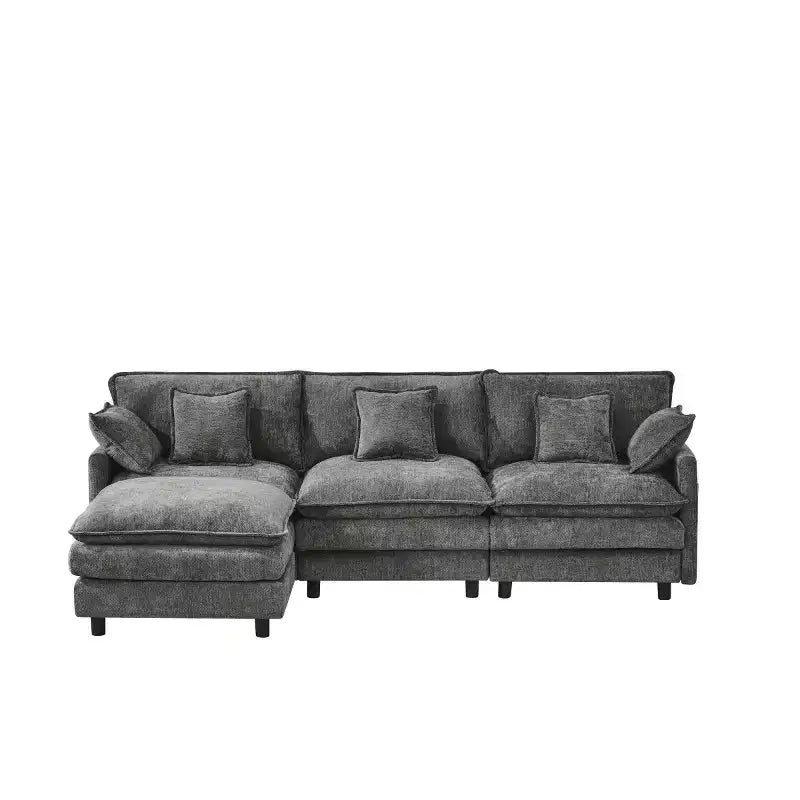 Divano componibile moderno 102 con pouf, cuscini a doppio strato, divano Cloud in tessuto morbido per soggiorni, appartamenti o salotti-Panipeachy