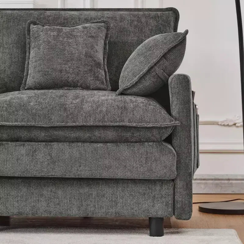 Divano componibile moderno 102 con pouf, cuscini a doppio strato, divano Cloud in tessuto morbido per soggiorni, appartamenti o salotti-Panipeachy