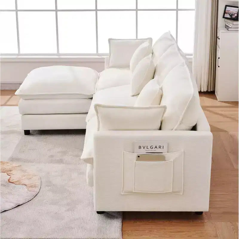 Divano componibile moderno 102 con pouf, cuscini a doppio strato, divano Cloud in tessuto morbido per soggiorni, appartamenti o salotti-Panipeachy