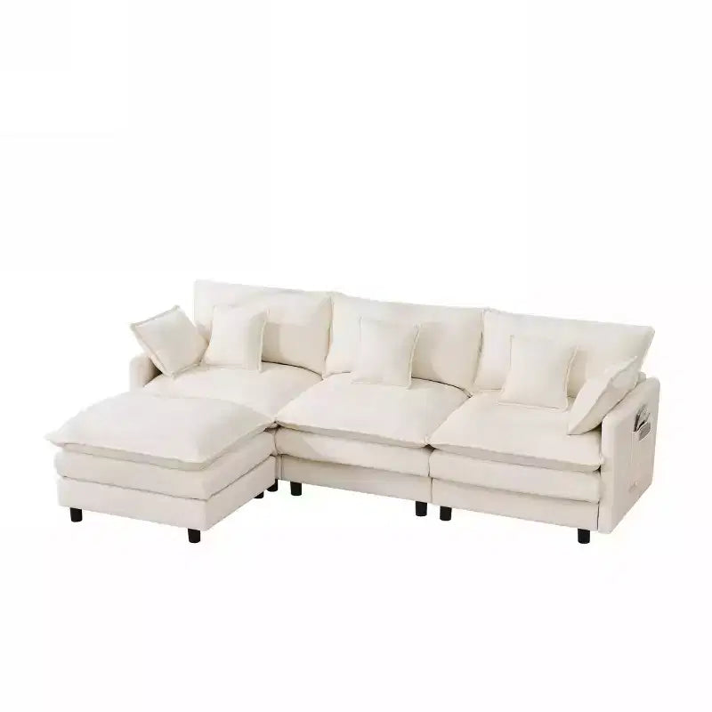 Divano componibile moderno 102 con pouf, cuscini a doppio strato, divano Cloud in tessuto morbido per soggiorni, appartamenti o salotti-Panipeachy