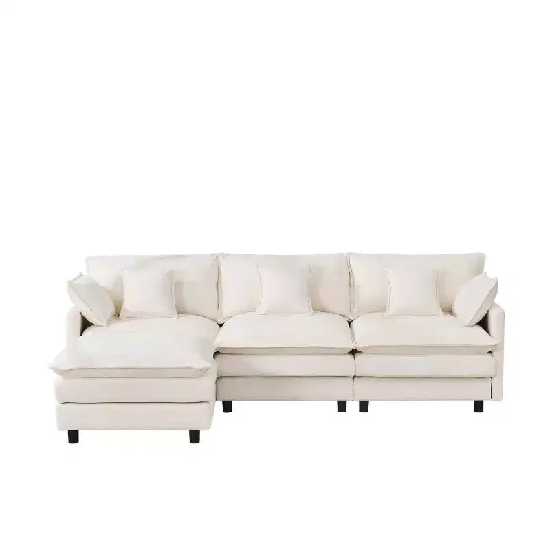 Divano componibile moderno 102 con pouf, cuscini a doppio strato, divano Cloud in tessuto morbido per soggiorni, appartamenti o salotti-Panipeachy