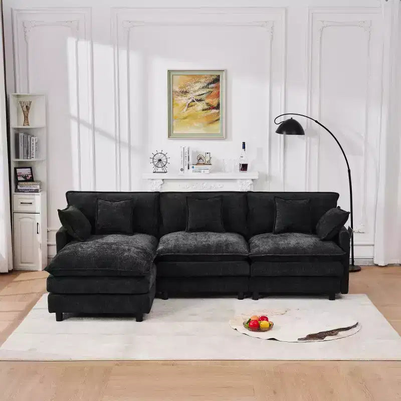 Divano componibile moderno 102 con pouf, cuscini a doppio strato, divano Cloud in tessuto morbido per soggiorni, appartamenti o salotti-Panipeachy