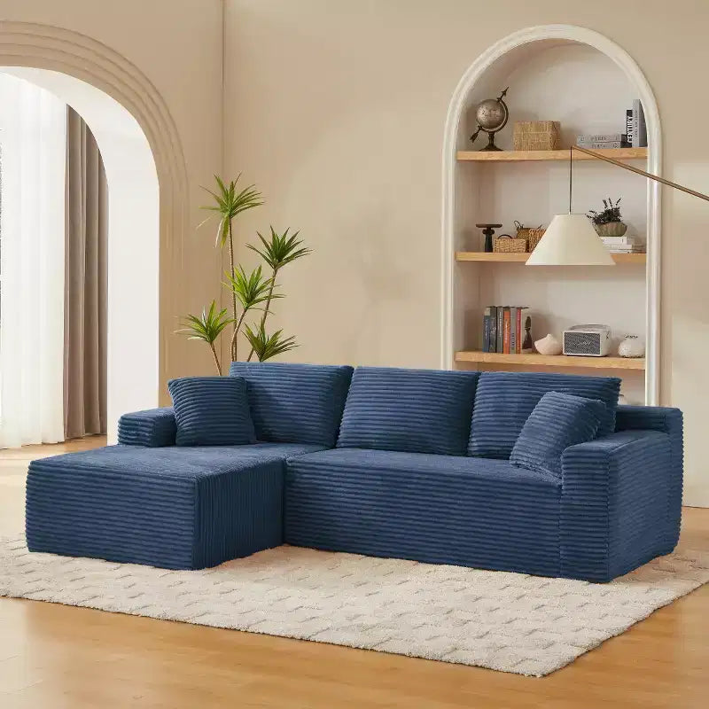 103 Divano Sezionale Modulare Moderno con Chaise Longue, Divano Cloud con Seduta Profonda a L in Corduroy per Soggiorno o Sala Familiare di Piccole Dimensioni-Panipeachy