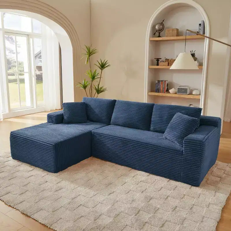 103 Divano Sezionale Modulare Moderno con Chaise Longue, Divano Cloud con Seduta Profonda a L in Corduroy per Soggiorno o Sala Familiare di Piccole Dimensioni-Panipeachy