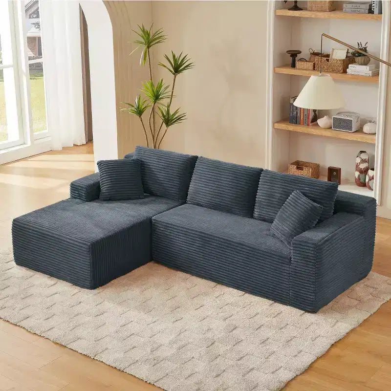 103 Divano Sezionale Modulare Moderno con Chaise Longue, Divano Cloud con Seduta Profonda a L in Corduroy per Soggiorno o Sala Familiare di Piccole Dimensioni-Panipeachy