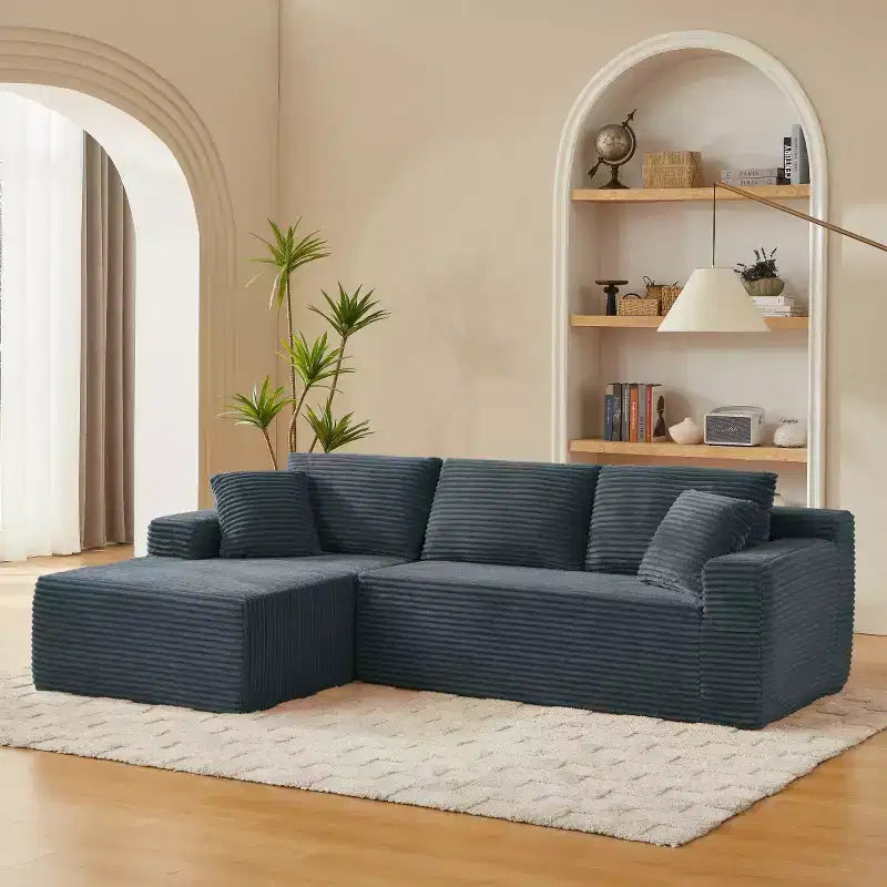 103 Divano Sezionale Modulare Moderno con Chaise Longue, Divano Cloud con Seduta Profonda a L in Corduroy per Soggiorno o Sala Familiare di Piccole Dimensioni-Panipeachy