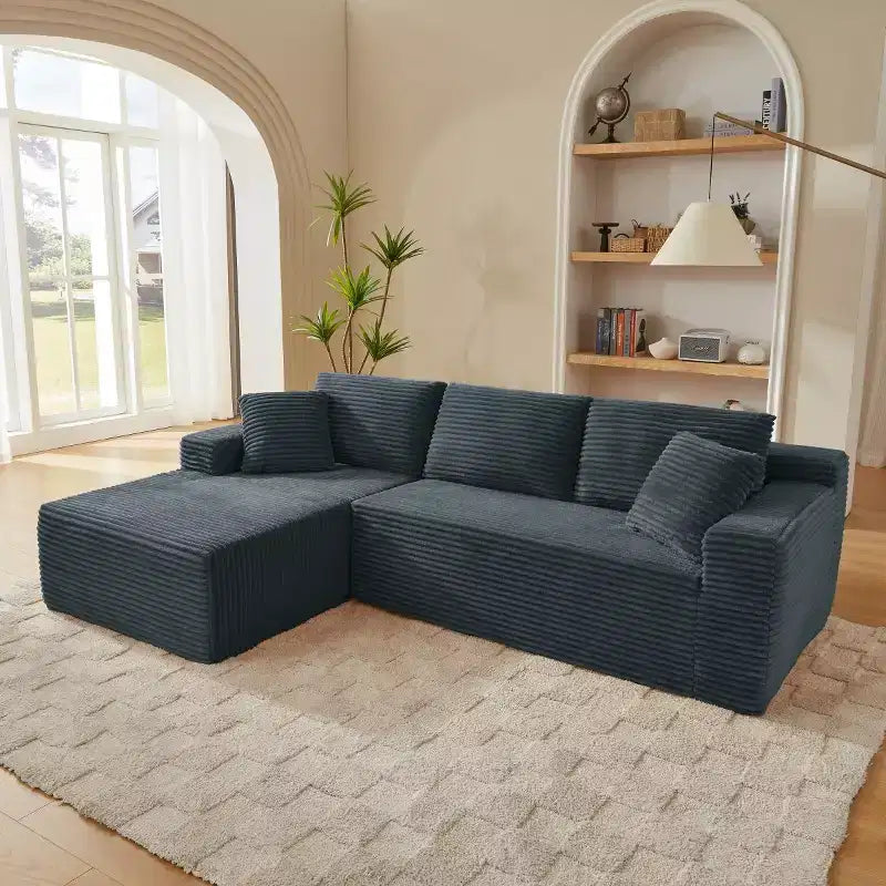 103 Divano Sezionale Modulare Moderno con Chaise Longue, Divano Cloud con Seduta Profonda a L in Corduroy per Soggiorno o Sala Familiare di Piccole Dimensioni-Panipeachy