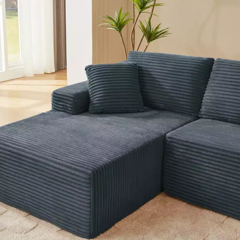 103 Divano Sezionale Modulare Moderno con Chaise Longue, Divano Cloud con Seduta Profonda a L in Corduroy per Soggiorno o Sala Familiare di Piccole Dimensioni-Panipeachy