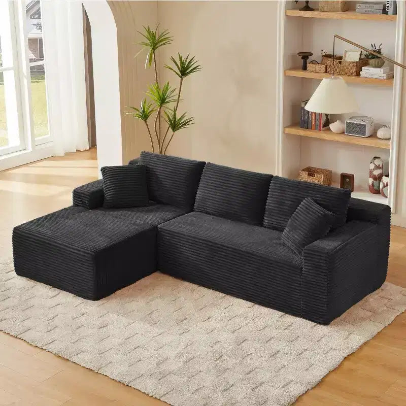 103 Divano Sezionale Modulare Moderno con Chaise Longue, Divano Cloud con Seduta Profonda a L in Corduroy per Soggiorno o Sala Familiare di Piccole Dimensioni-Panipeachy