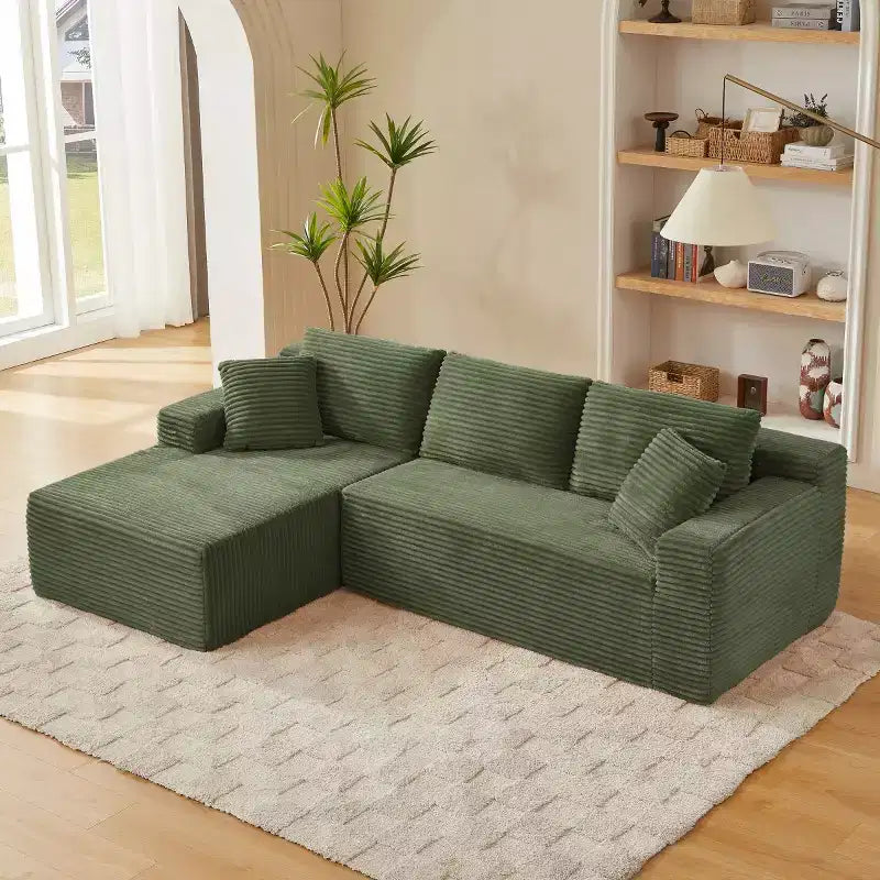 103 Divano Sezionale Modulare Moderno con Chaise Longue, Divano Cloud con Seduta Profonda a L in Corduroy per Soggiorno o Sala Familiare di Piccole Dimensioni-Panipeachy