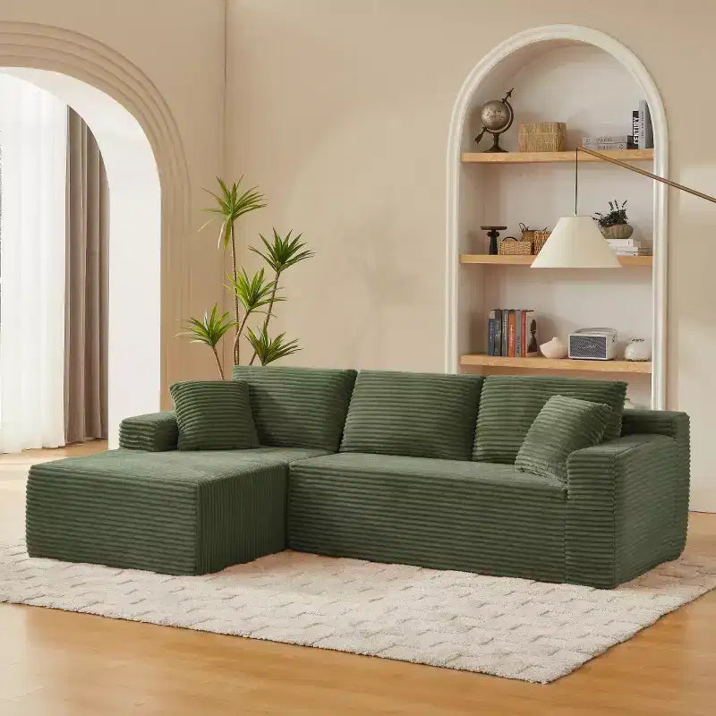 103 Divano Sezionale Modulare Moderno con Chaise Longue, Divano Cloud con Seduta Profonda a L in Corduroy per Soggiorno o Sala Familiare di Piccole Dimensioni-Panipeachy