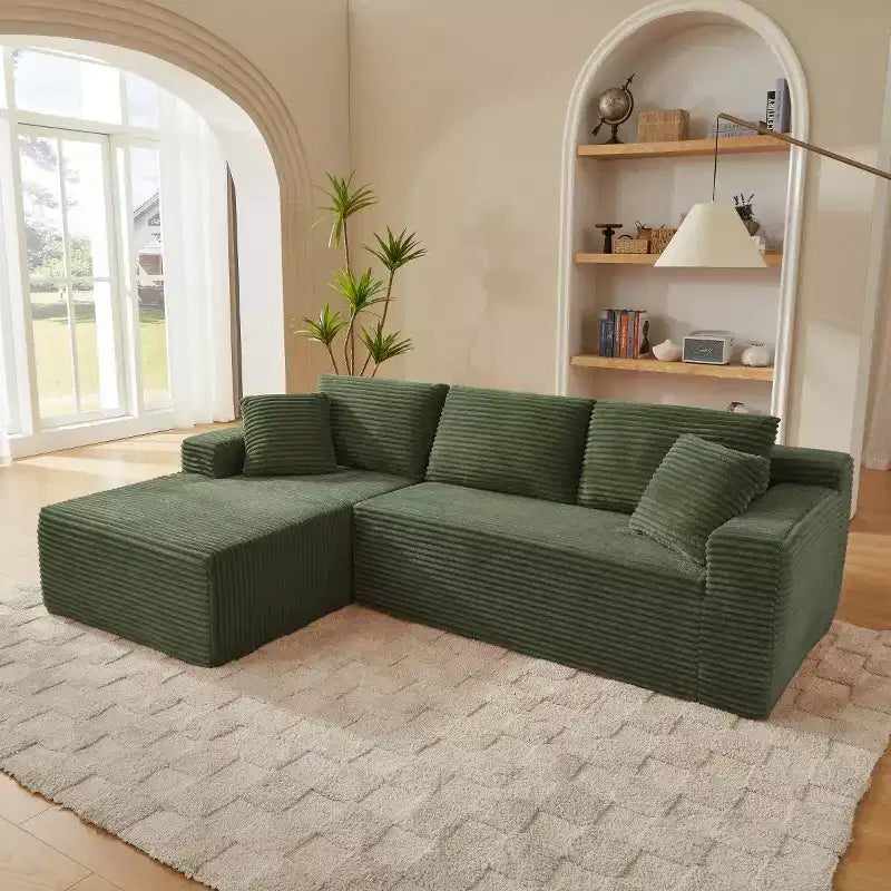 103 Divano Sezionale Modulare Moderno con Chaise Longue, Divano Cloud con Seduta Profonda a L in Corduroy per Soggiorno o Sala Familiare di Piccole Dimensioni-Panipeachy