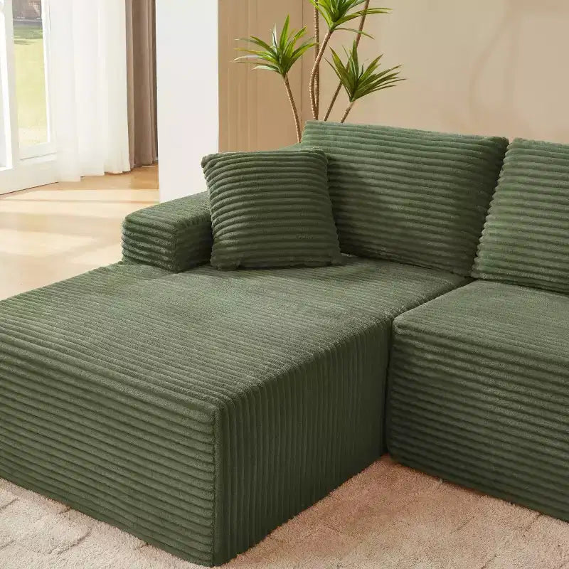 103 Divano Sezionale Modulare Moderno con Chaise Longue, Divano Cloud con Seduta Profonda a L in Corduroy per Soggiorno o Sala Familiare di Piccole Dimensioni-Panipeachy