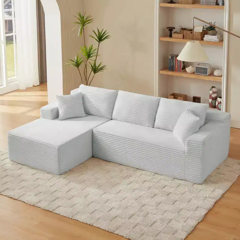 103 Divano Sezionale Modulare Moderno con Chaise Longue, Divano Cloud con Seduta Profonda a L in Corduroy per Soggiorno o Sala Familiare di Piccole Dimensioni-Panipeachy