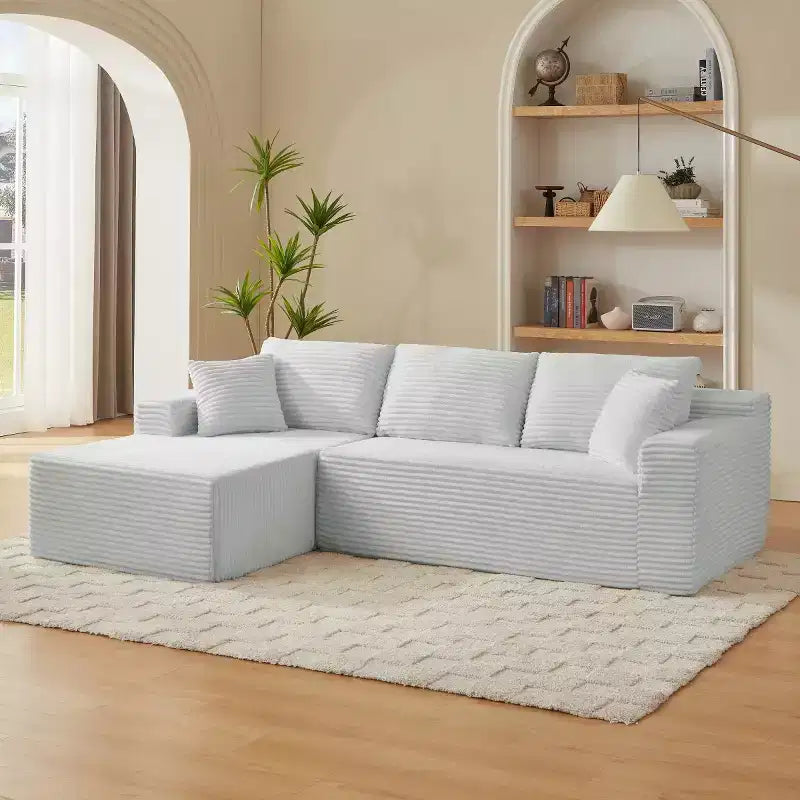 103 Divano Sezionale Modulare Moderno con Chaise Longue, Divano Cloud con Seduta Profonda a L in Corduroy per Soggiorno o Sala Familiare di Piccole Dimensioni-Panipeachy