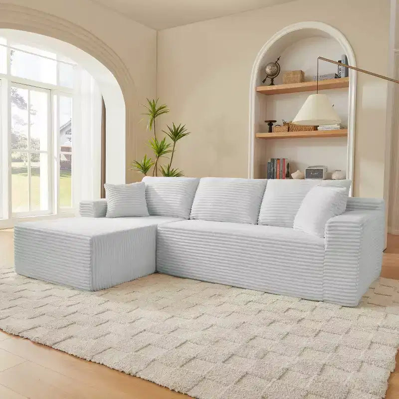 103 Divano Sezionale Modulare Moderno con Chaise Longue, Divano Cloud con Seduta Profonda a L in Corduroy per Soggiorno o Sala Familiare di Piccole Dimensioni-Panipeachy