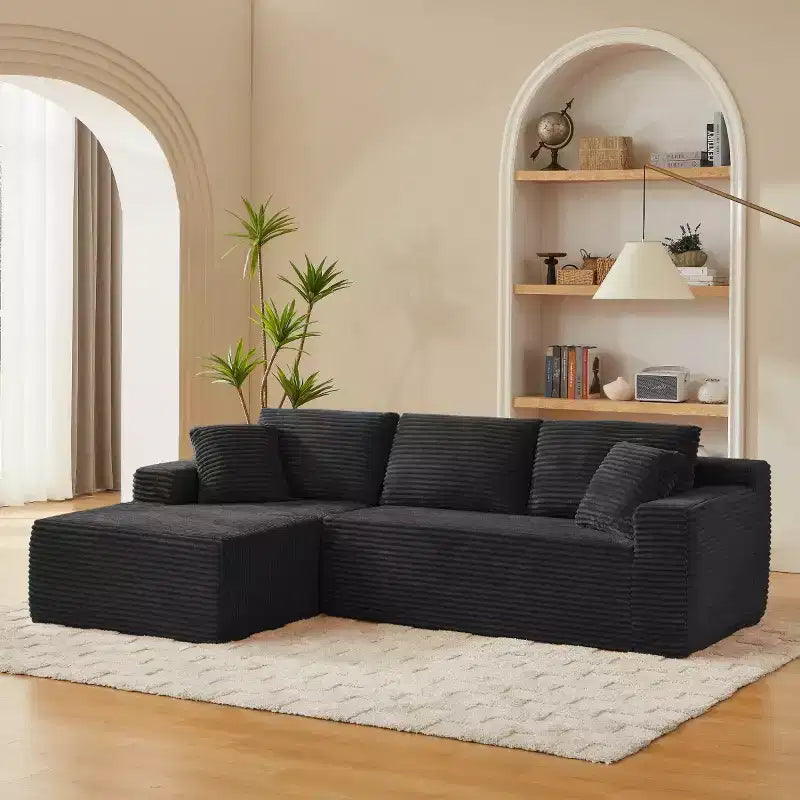 103 Divano Sezionale Modulare Moderno con Chaise Longue, Divano Cloud con Seduta Profonda a L in Corduroy per Soggiorno o Sala Familiare di Piccole Dimensioni-Panipeachy