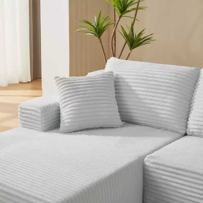 103 Divano Sezionale Modulare Moderno con Chaise Longue, Divano Cloud con Seduta Profonda a L in Corduroy per Soggiorno o Sala Familiare di Piccole Dimensioni-Panipeachy