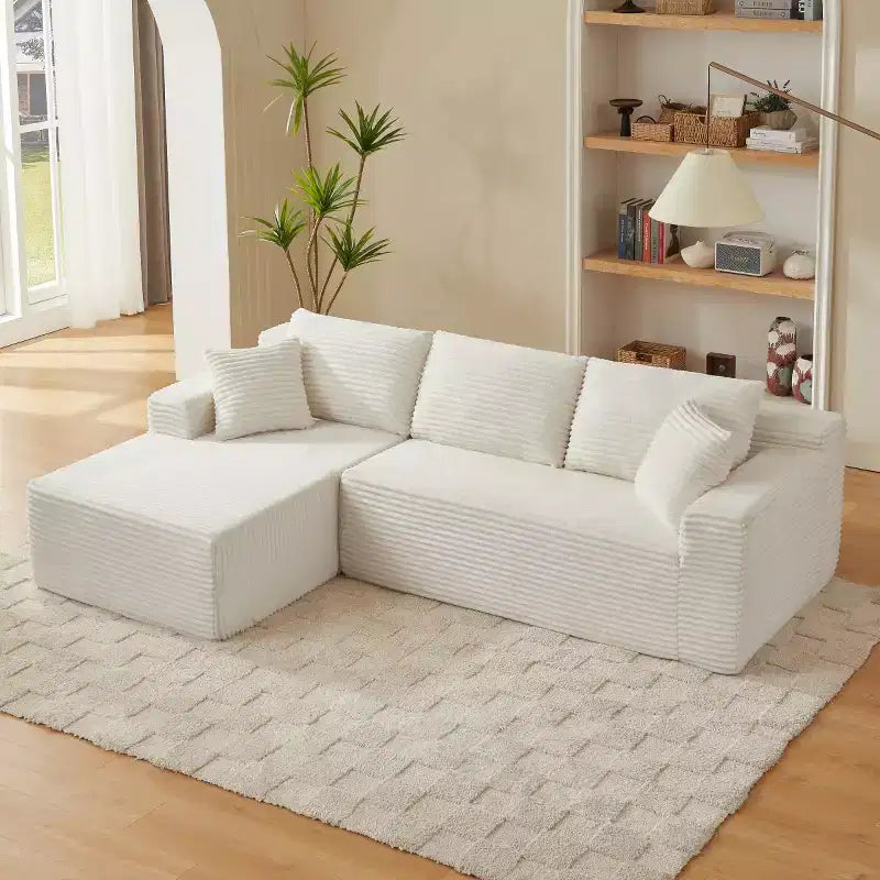 103 Divano Sezionale Modulare Moderno con Chaise Longue, Divano Cloud con Seduta Profonda a L in Corduroy per Soggiorno o Sala Familiare di Piccole Dimensioni-Panipeachy