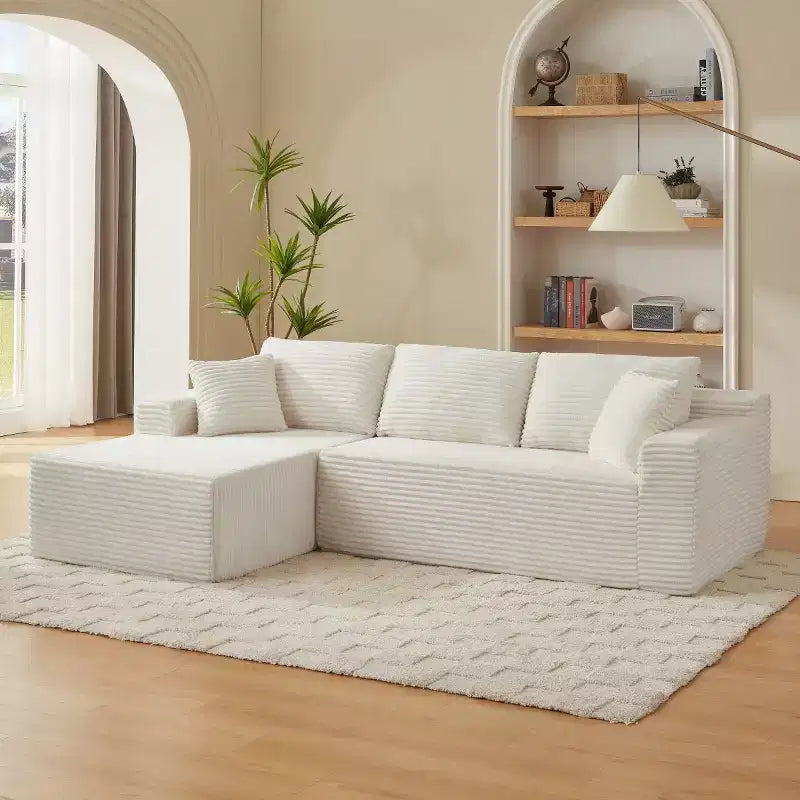 103 Divano Sezionale Modulare Moderno con Chaise Longue, Divano Cloud con Seduta Profonda a L in Corduroy per Soggiorno o Sala Familiare di Piccole Dimensioni-Panipeachy